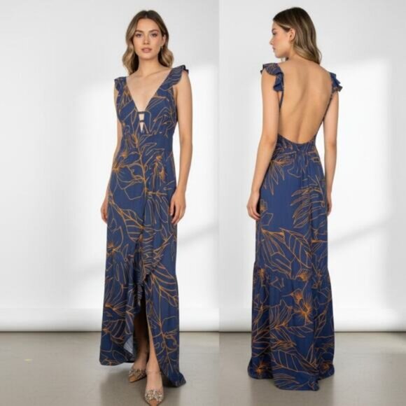 MAAJI Floral Ruffled Maxi Dress Size Small - Picture 1 of 6